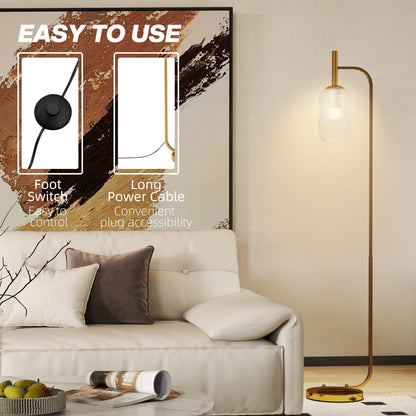 HOMCOM Floor Lamp for Living Room with Glass Lampshade, Modern Standing Lamp with Foot Switch for Bedroom, Bulb not Included, Gold Tone 