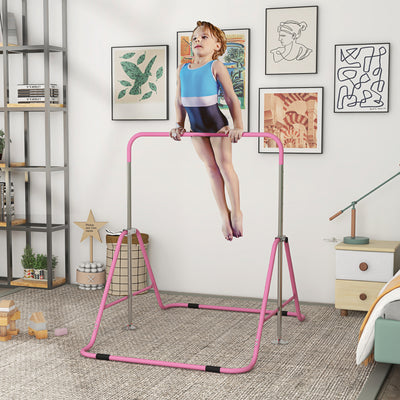 HOMCOM Kids Gymnastic Bar, with Adjustable Height, Foldable Horizontal Bars - Pink 