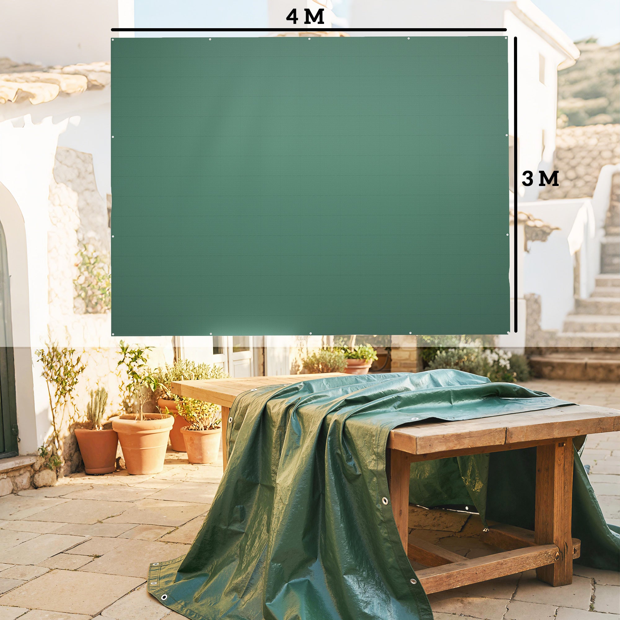 Outsunny 3 x 4m Waterproof Tarpaulin, 90GSM Tear-Resistant PE Tarp with Reinforced Grommets, UV Protected Cover 
