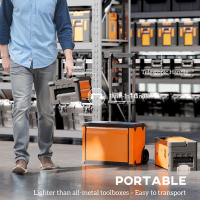 HOMCOM 3-in-1 Stackable Rolling Tool Box - Orange 