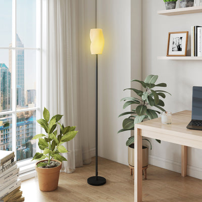 HOMCOM Floor Lamp for Living Room, 3D Printed Modern Standing Lamp with Flowing Curved Shade & Foot Switch, Minimalist Tall Pole Lampshade for Bedroom, Office, E27 Holder without Bulb (25W Max), White 