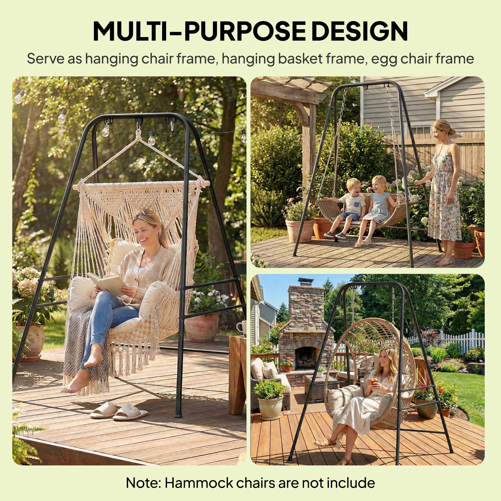 Outsunny Hammock Chair Stand Only, 150KG Load Capacity, for Indoor Outdoor, Black 
