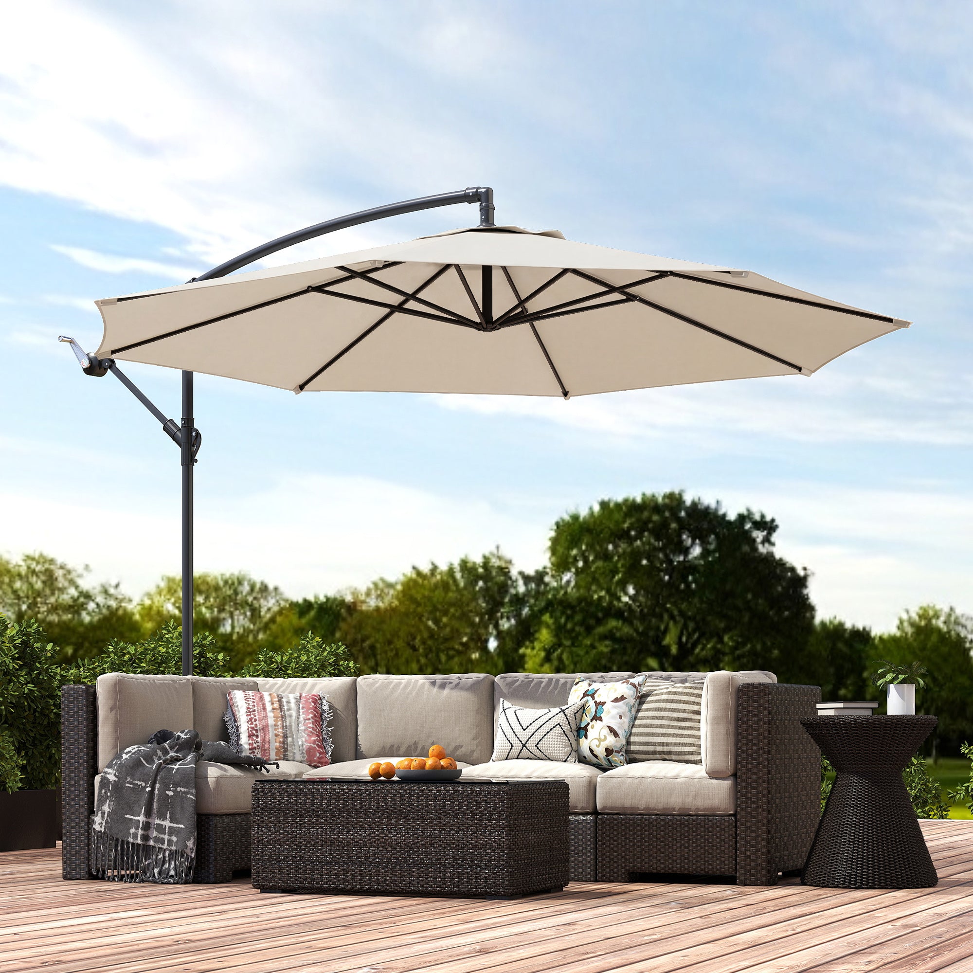 Outsunny 3 m Overhanging Cantilever Parasol, with Cross Base - Cream White 