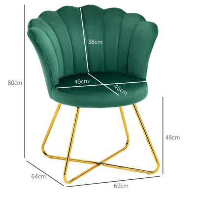 HOMCOM Velvet-Feel Lotus Petal Accent Chair - Green 