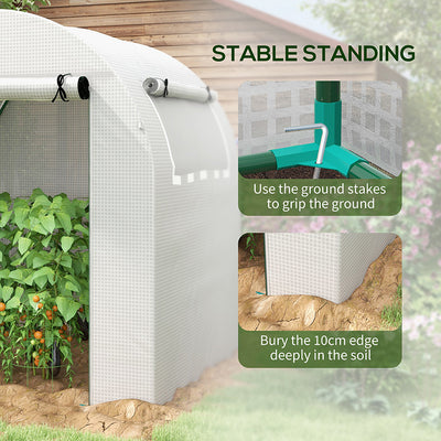 Outsunny Walk in Polytunnel Greenhouse, Green House for Garden with Roll-up Window and Door, 1.8 x 1.8 x 2 m, White 