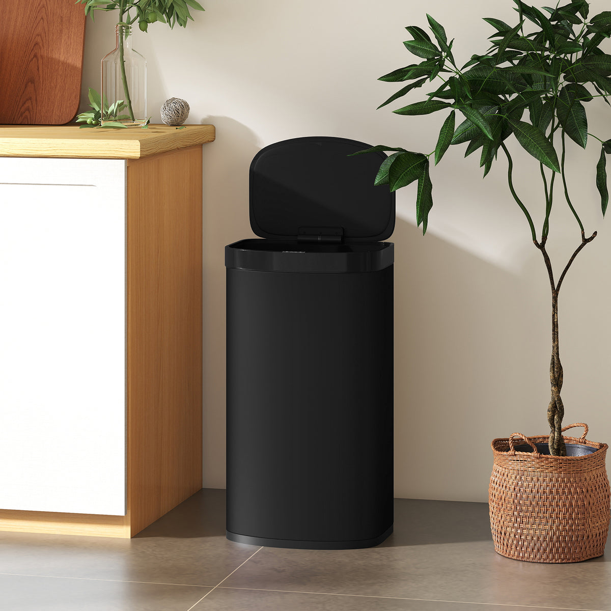 HOMCOM 55L Sensor Bin with Soft-Close Lid, Automatic Touchless Motion Sensor Kitchen Bin with Fingerprint Resistant Stainless Steel for Hygienic Gyms, Home Office Use, Black