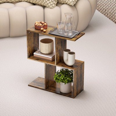 HOMCOM Side Table, Narrow End Table with Storage Shelves, S-Shaped, 3-Tier, 50W x 19.5D x 58H cm, Rustic Brown 