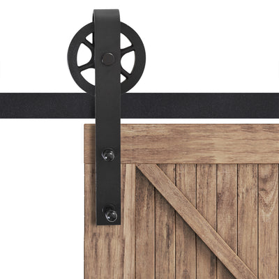 HOMCOM 6.6 FT/ 2000mm Carbon Steel Sliding Barn Door Kits Hardware Closet Set Track System for Single Wooden Door Industrial Wheel Style Roller 