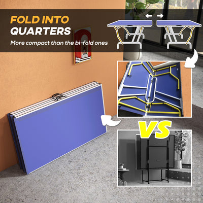 SPORTNOW 9FT Foldable Table Tennis Table, with Cover, Net, Paddles, Balls - Blue 