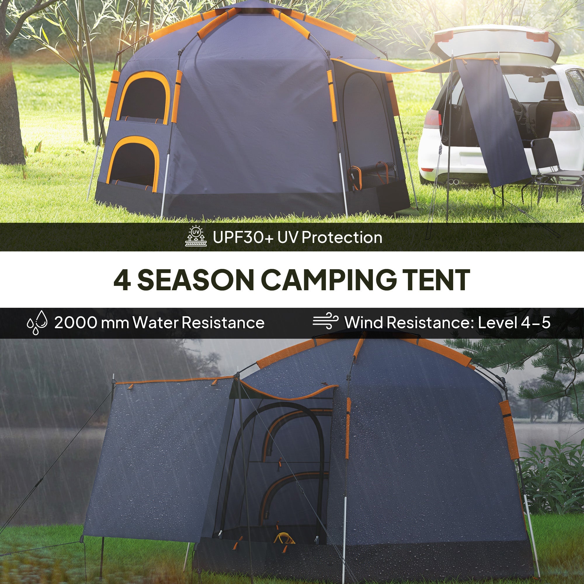 Outsunny Automatic Pop Up Camping Tent, Instant Setup 2-4 Man Tent with Mesh Windows, Waterproof & UV Protection Portable Dome Tent with Carrying Bag for Camping, Hiking, Backpacking, Dark Grey 
