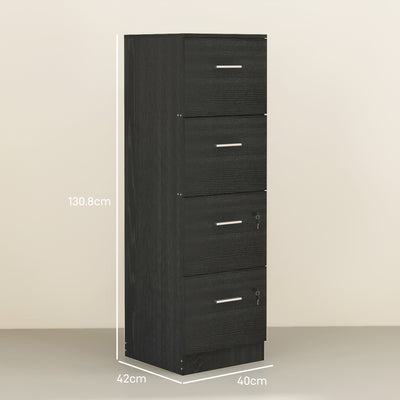 HOMCOM Four-Drawer Lockable Filing Cabinet - Black Wood Effect 