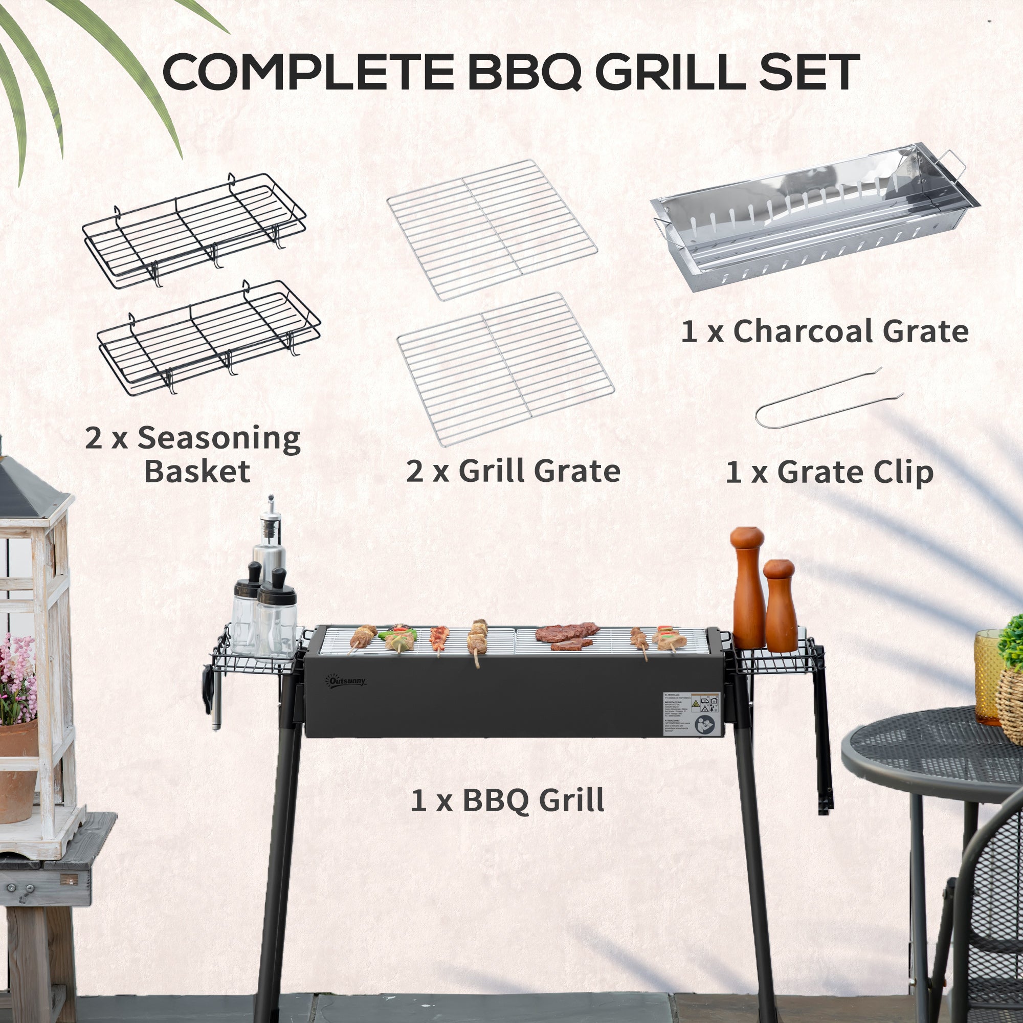 Outsunny Portable Charcoal BBQ Grill with Seasoning Baskets for Camping Picnic Hiking 