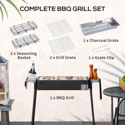 Outsunny Portable Charcoal BBQ Grill with Seasoning Baskets for Camping Picnic Hiking 