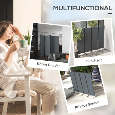Outsunny 4 Panel Folding Garden Divider, 1.7m Privacy Screen with Wide Feet, Portable Freestanding Privacy Panel for Deck, Pool, Hot Tub, Dark Grey 