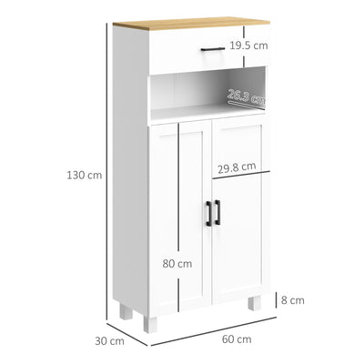HOMCOM Freestanding Kitchen Cupboard, Nordic Storage Cabinet with Drawer, Doors and Open Countertop for Living & Dining Room, 130cm, White 