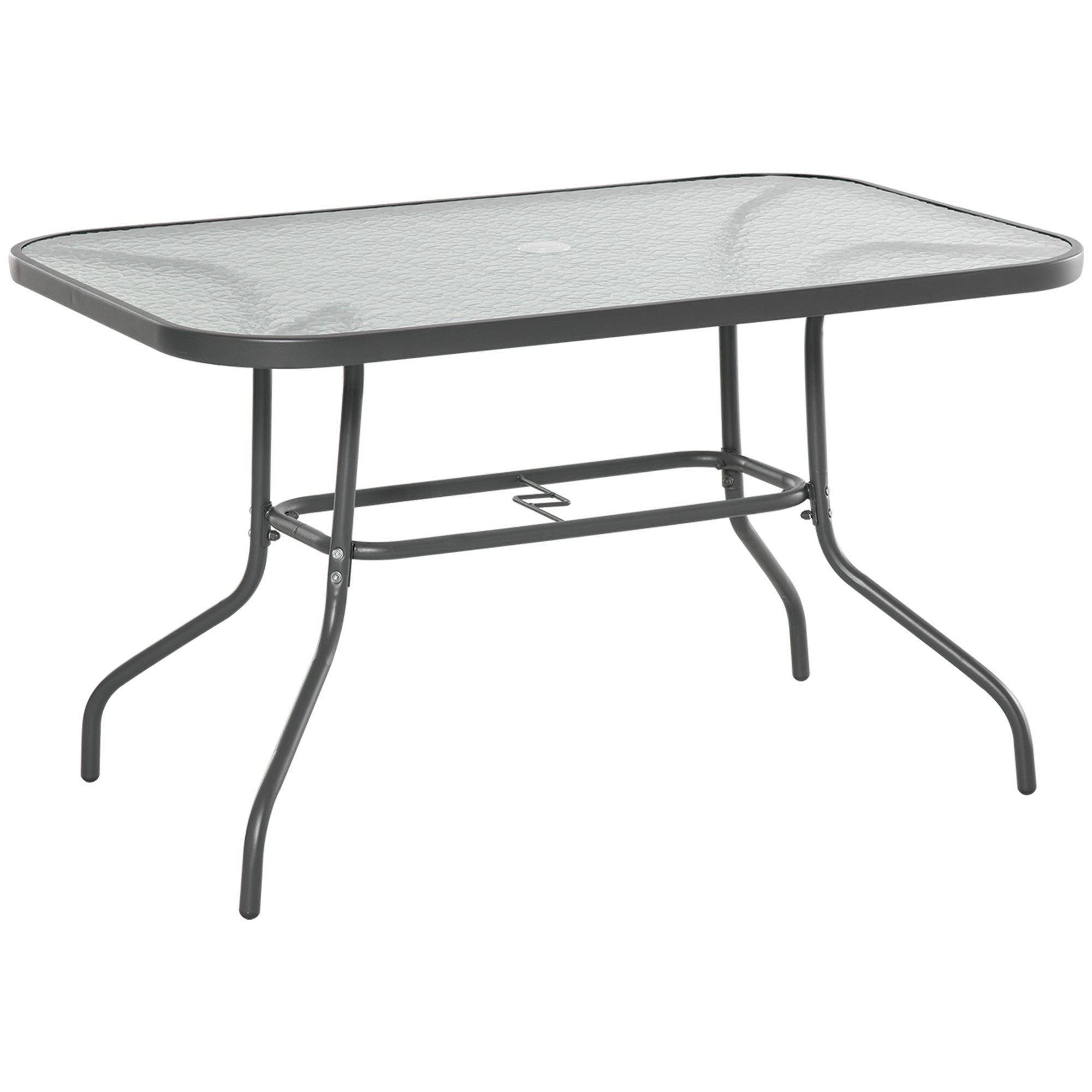 Outsunny Garden Dining Table Glass Top Metal Frame with Parasol Hole Outdoor Balcony Grey 120L x 80Wcm 
