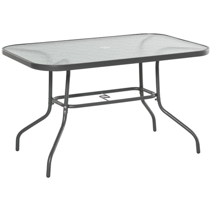 Outsunny Garden Dining Table Glass Top Metal Frame with Parasol Hole Outdoor Balcony Grey 120L x 80Wcm 