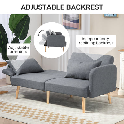 HOMCOM Two-Seater Click-Clack Sofa Bed, with Pillows - Grey 