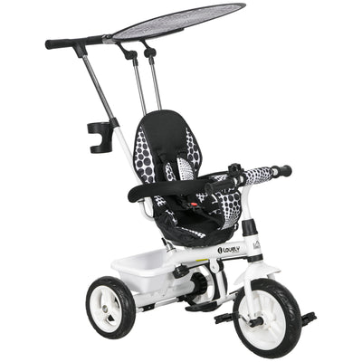 HOMCOM 6 in 1 Tricycle for Kids with 5-point harness straps, Removable Canopy, White 