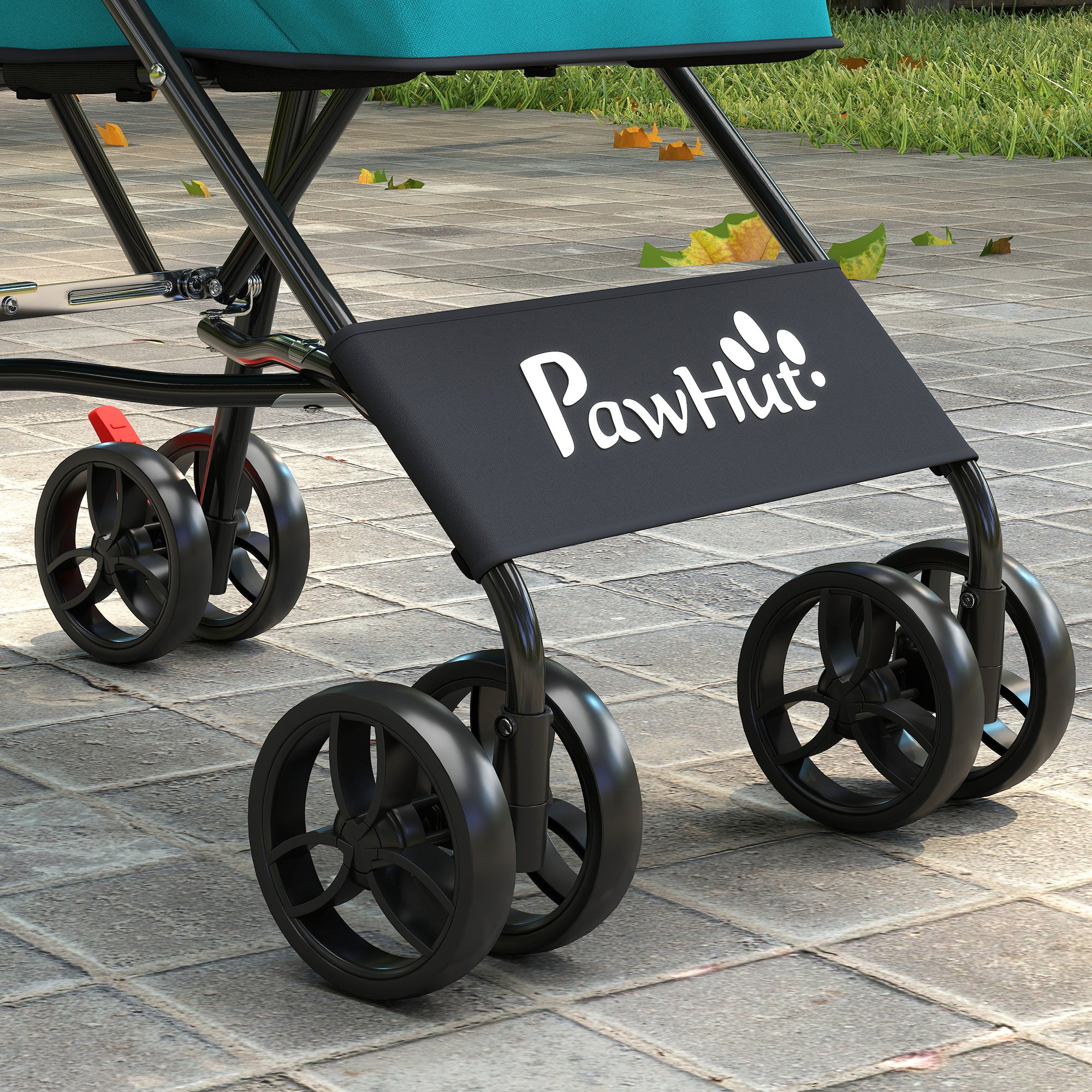 PawHut Dog Stroller, Foldable Cat Dog Pram for Miniature Breeds, Pet Stroller with Brake, Mesh Windows, Dark Green 