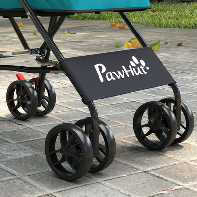 PawHut Dog Stroller, Foldable Cat Dog Pram for Miniature Breeds, Pet Stroller with Brake, Mesh Windows, Dark Green 