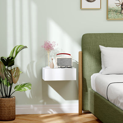 HOMCOM Floating Bedside Table, Wall-Mounted Nightstand with Storage Drawer, Small Side End Table for Bedroom, White 