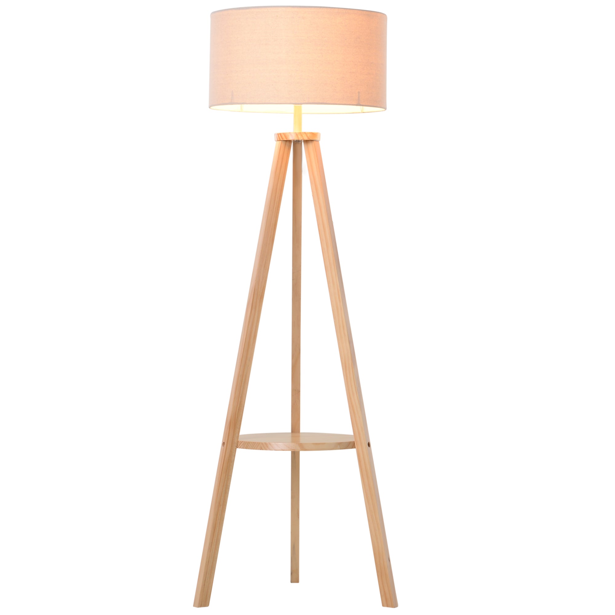 HOMCOM Free Standing Tripod Floor Lamp Bedside Light Reading Light with Storage Shelf Linen Shade for Living Room Bedroom, 154cm, Cream 
