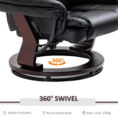 HOMCOM Manual Recliner and Footrest Set PU Leather Leisure Lounge Chair Armchair with Swivel Wood Base, Black 