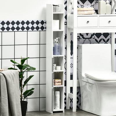 kleankin Modern Bathroom Storage Cabinet, Freestanding Tall Bathroom Cabinet with Open Shelves and 3 Cupboards with Door, for Bedroom Hallway, Grey 