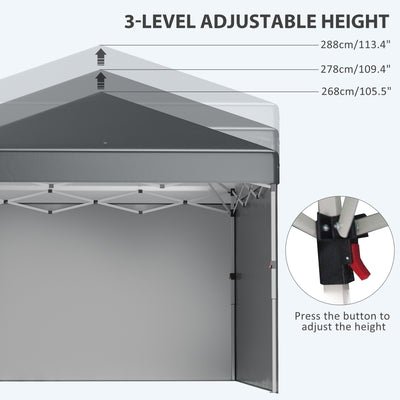 Outsunny 3 x 3 (M) Pop Up Gazebo, UPF 30+ with 2 Sidewalls, Leg Weight Bags and Wheeled Bag, Height Adjustable Party Tent Event Shelter for Garden, Patio, Dark Grey 