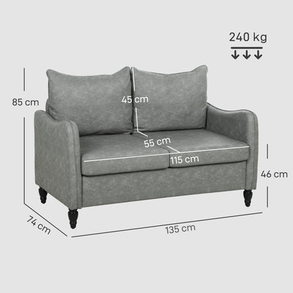 HOMCOM Faux Leather Marble-Effect Two-Seater Sofa - Grey