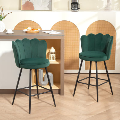 HOMCOM Set of Two Velvet-Feel Lotus Bar Stools - Dark Green 