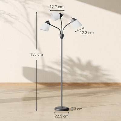 HOMCOM Arc Tree Floor Lamp with 3 Adjustable Rotating Lights and 3000K/4500K/6500K Colour Temperatures, Industrial Standing Lamp with Steel Frame for Bedroom Living Room, 155cm, Black 