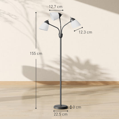 HOMCOM Arc Tree Floor Lamp with 3 Adjustable Rotating Lights and 3000K/4500K/6500K Colour Temperatures, Industrial Standing Lamp with Steel Frame for Bedroom Living Room, 155cm, Black