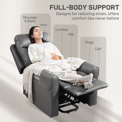 HOMCOM Power Lift Recliner Chair for Elderly, Overstuffed Faux Leather Riser and Reclining Chair with USB A+C Ports, Remote Control, Recliner Armchair for Living Room, Charcoal Grey 