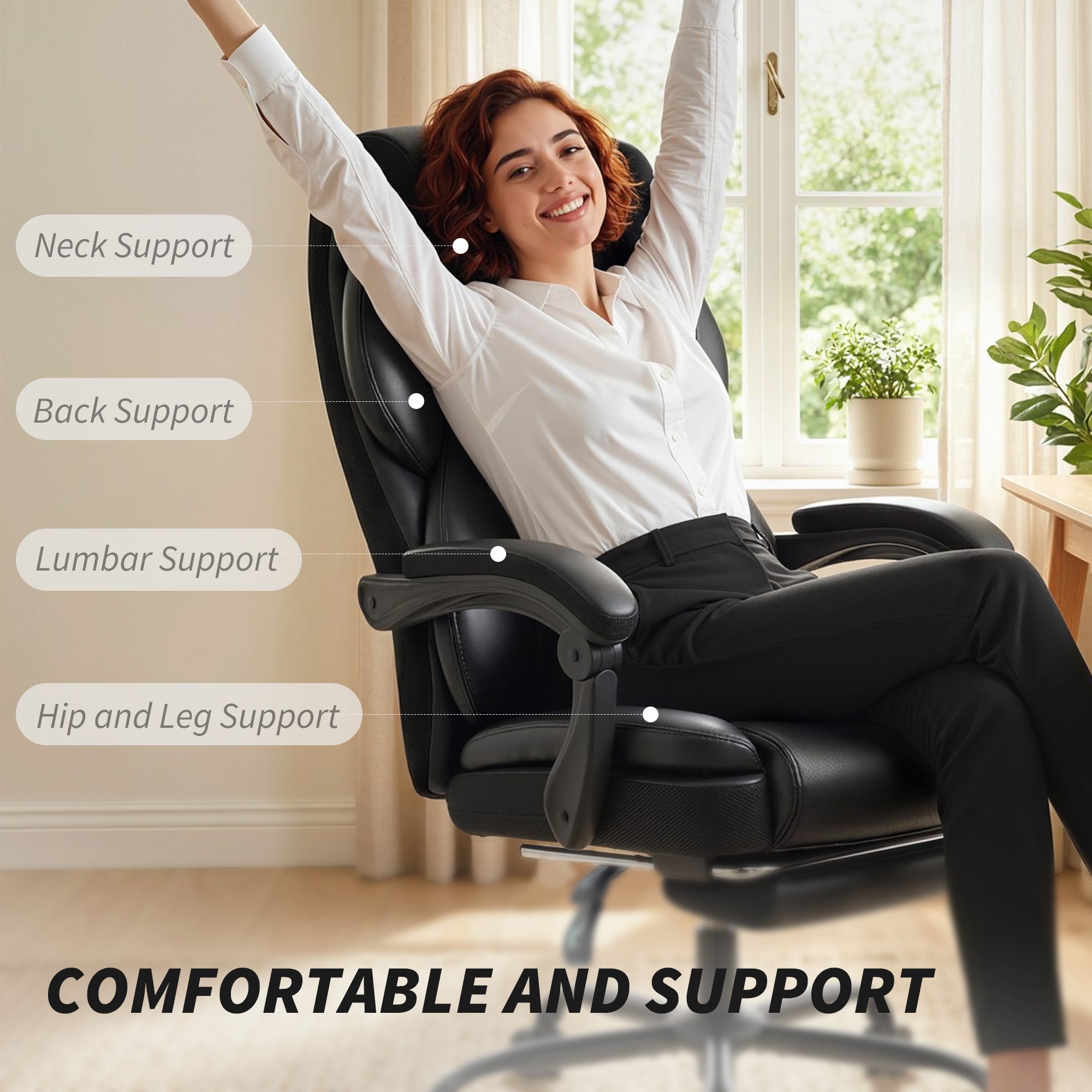 HOMCOM Adjustable Office Chair Reclining Computer Desk Chair with Footrest, Armrest, Casters, Black 