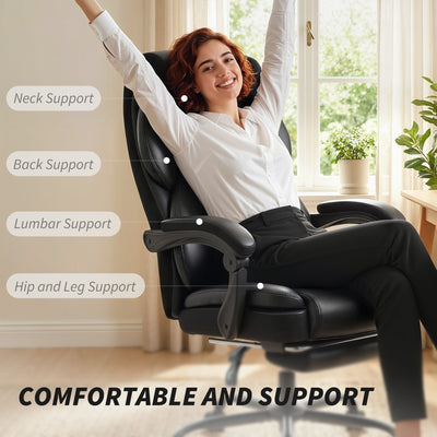 HOMCOM Adjustable Office Chair Reclining Computer Desk Chair with Footrest, Armrest, Casters, Black 