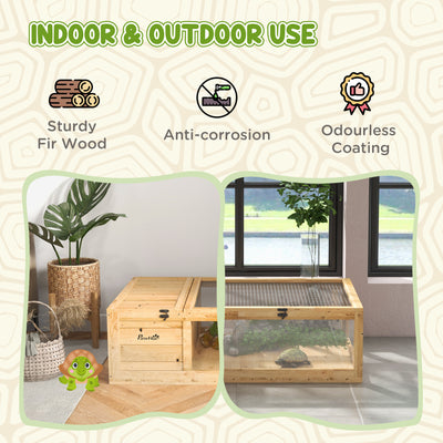 PawHut Tortoise House, Small Reptile Wooden House, with Mesh Roofs, Side Panels, for Turtles, Lizards, Geckos and Snakes 