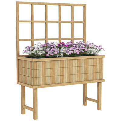 Outsunny 45 x 105cm Wooden Garden Planter, with Trellis - Natural 