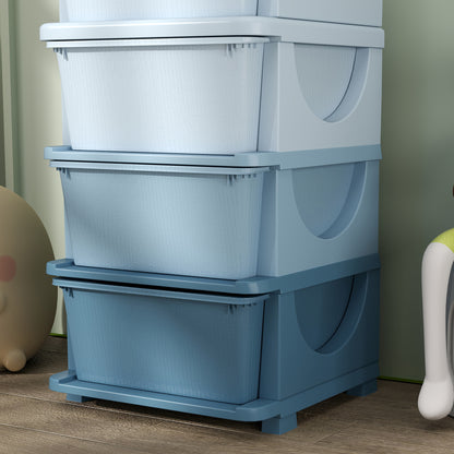 HOMCOM Four-Tier Kids Storage Boxes, with Four Drawers - Blue