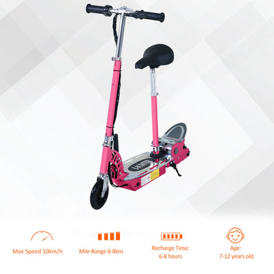HOMCOM 120W Foldable Powered Scooters with 24V Rechargeable Battery, Adjustable Ride on Toy (Pink) 