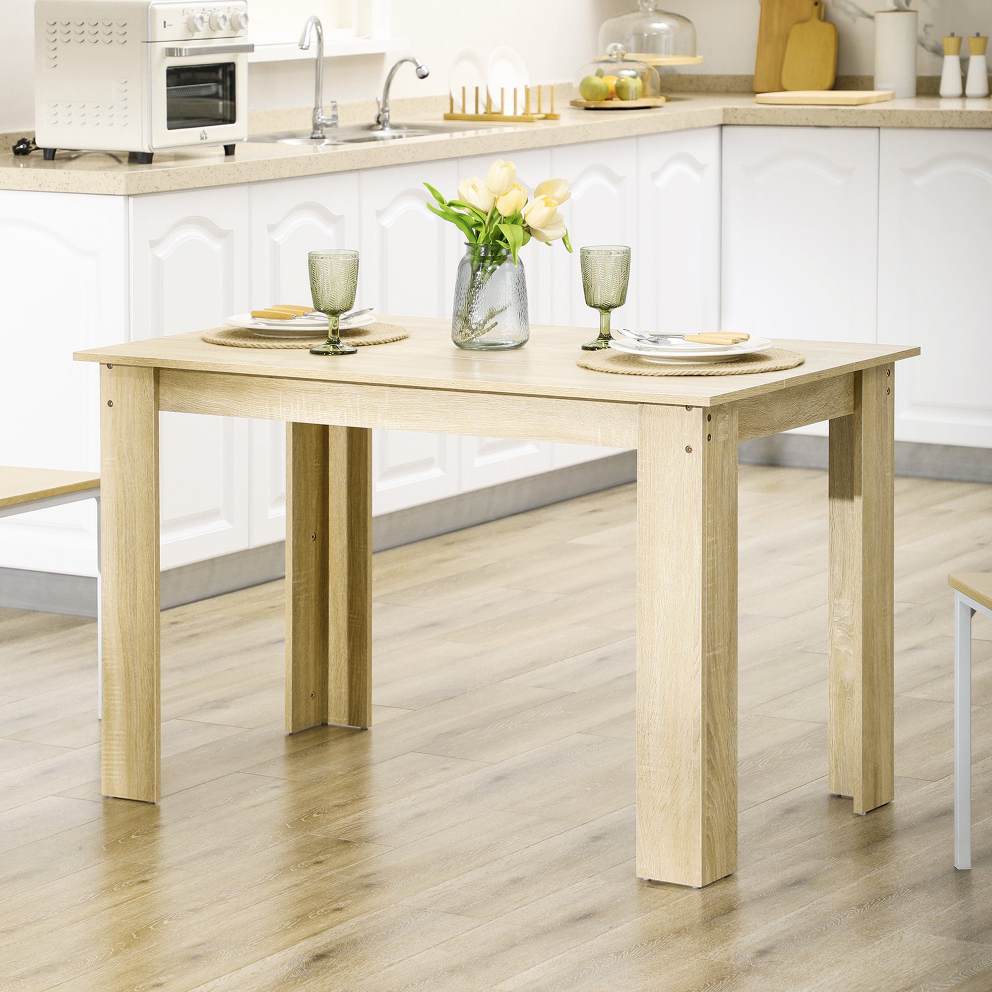 HOMCOM Dining Table for 4-6 People, Kitchen Table with Wood Effect for Dining Room, Oak 