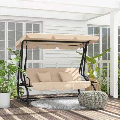 Outsunny Three-Person garden Swing Chair, with Adjustable Canopy - Light Brown 
