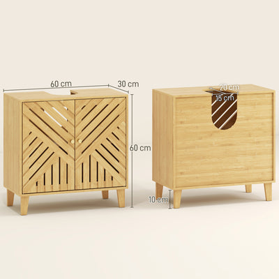 HOMCOM Bamboo Bathroom Under Sink Cabinet with Adjustable Shelf for Basin without Pedestal - Natural 