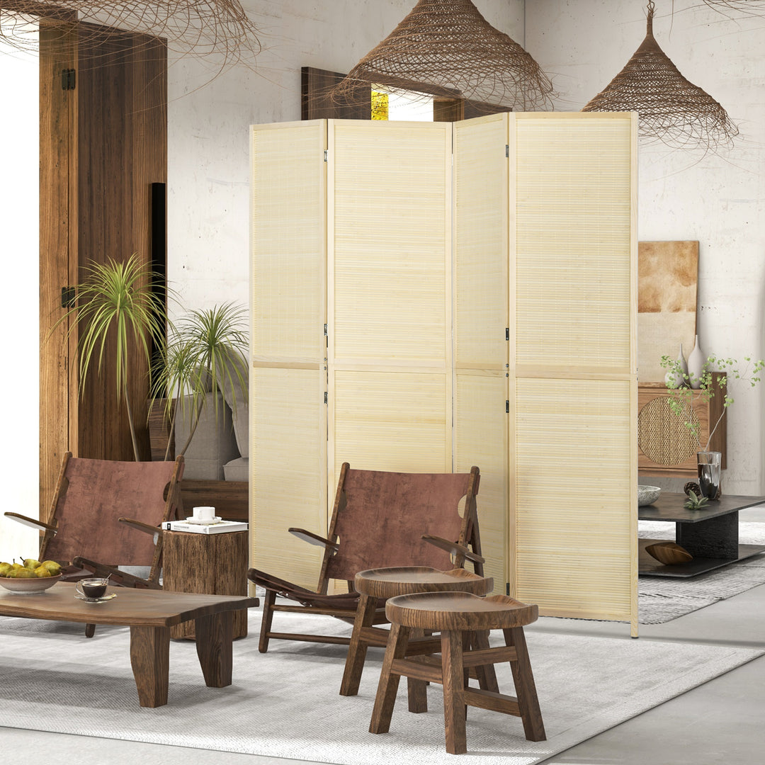HOMCOM Room Divider, Freestanding Privacy Screen, 4 Panel Folding, 180 x 180cm, Natural 