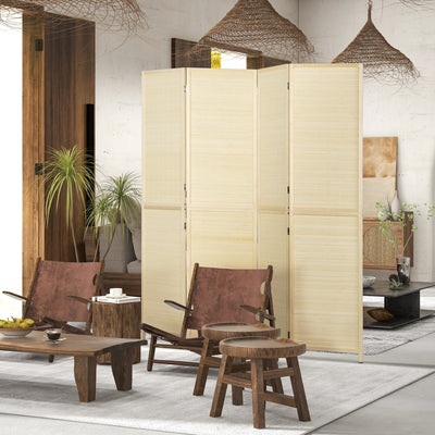 HOMCOM Room Divider, Freestanding Privacy Screen, 4 Panel Folding, 180 x 180cm, Natural 