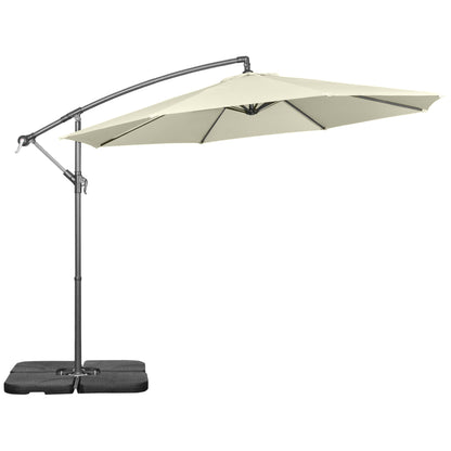Outsunny 3(m) Garden Parasol Sun Shade Banana Umbrella Cantilever with Crank Handle, Cross Base Beige 