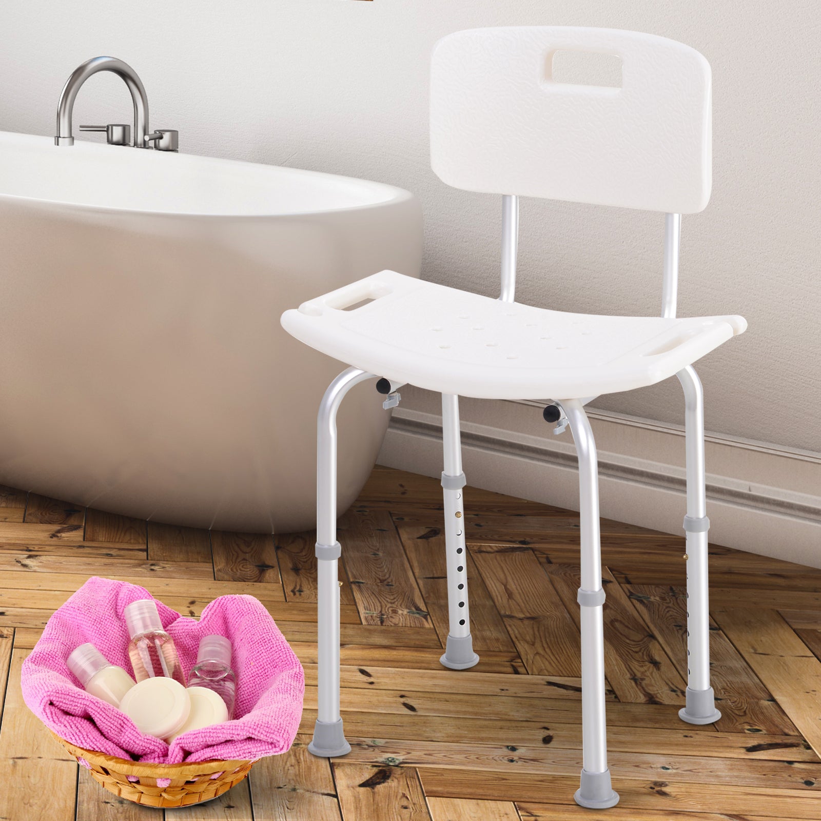 HOMCOM Bath Chair Shower Stool Safety Seat Bathroom Adjustable Positions Elderly Aids 