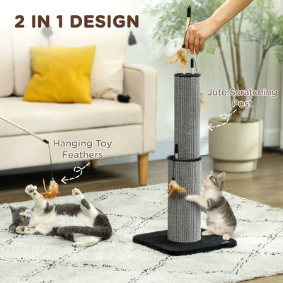 PawHut 78cm 2-in-1 Cat Scratching Post with 3 Toy Feathers, Black 