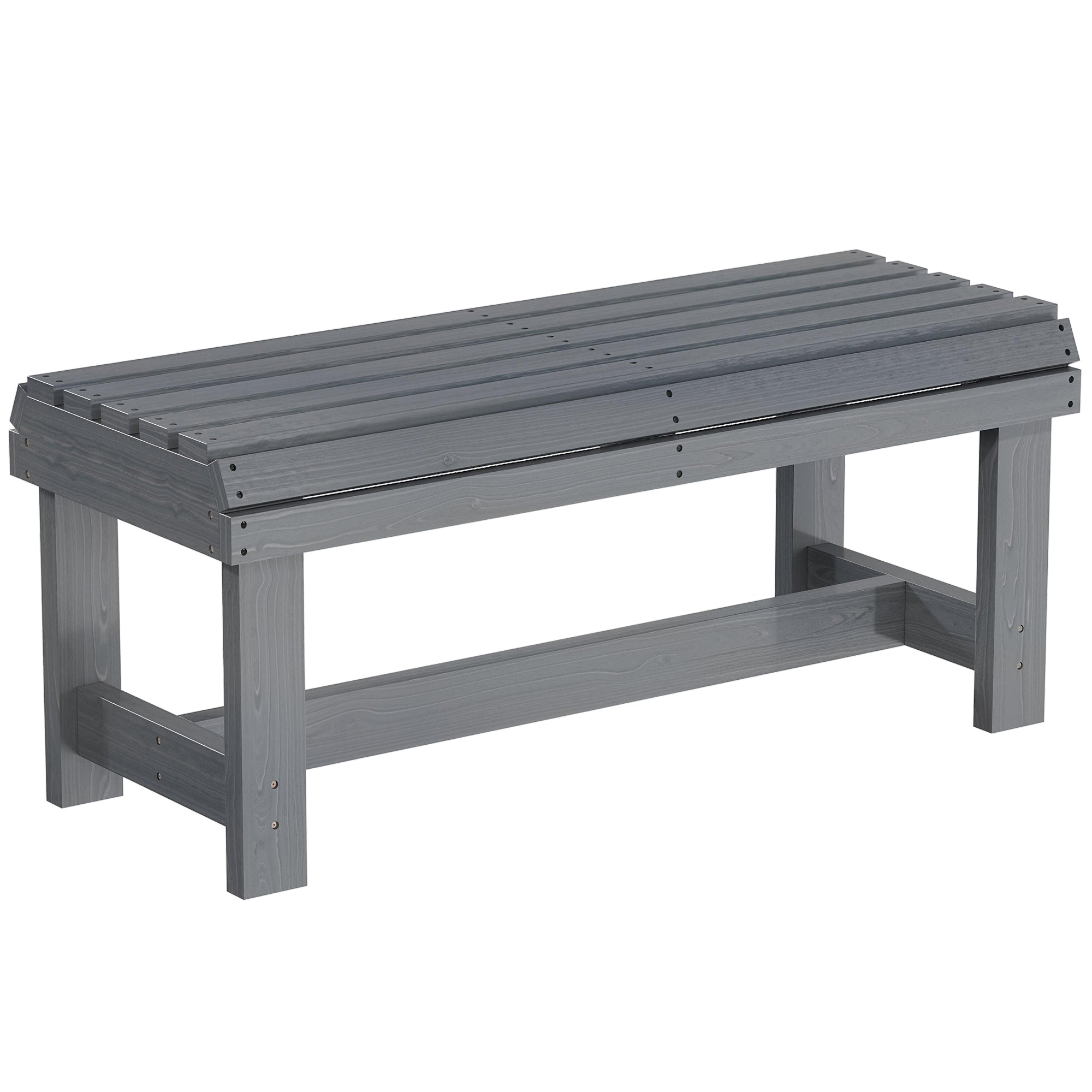Outsunny Wooden Outdoor Bench, 2 Seater Garden Bench, Backless Patio Bench with Slatted Curved Seat, Grey Embossed Finish 